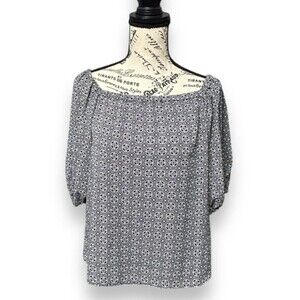 Alex & Lili S Gray Geometric Print Bell Sleeve Square Neck Blouse NWT Boho